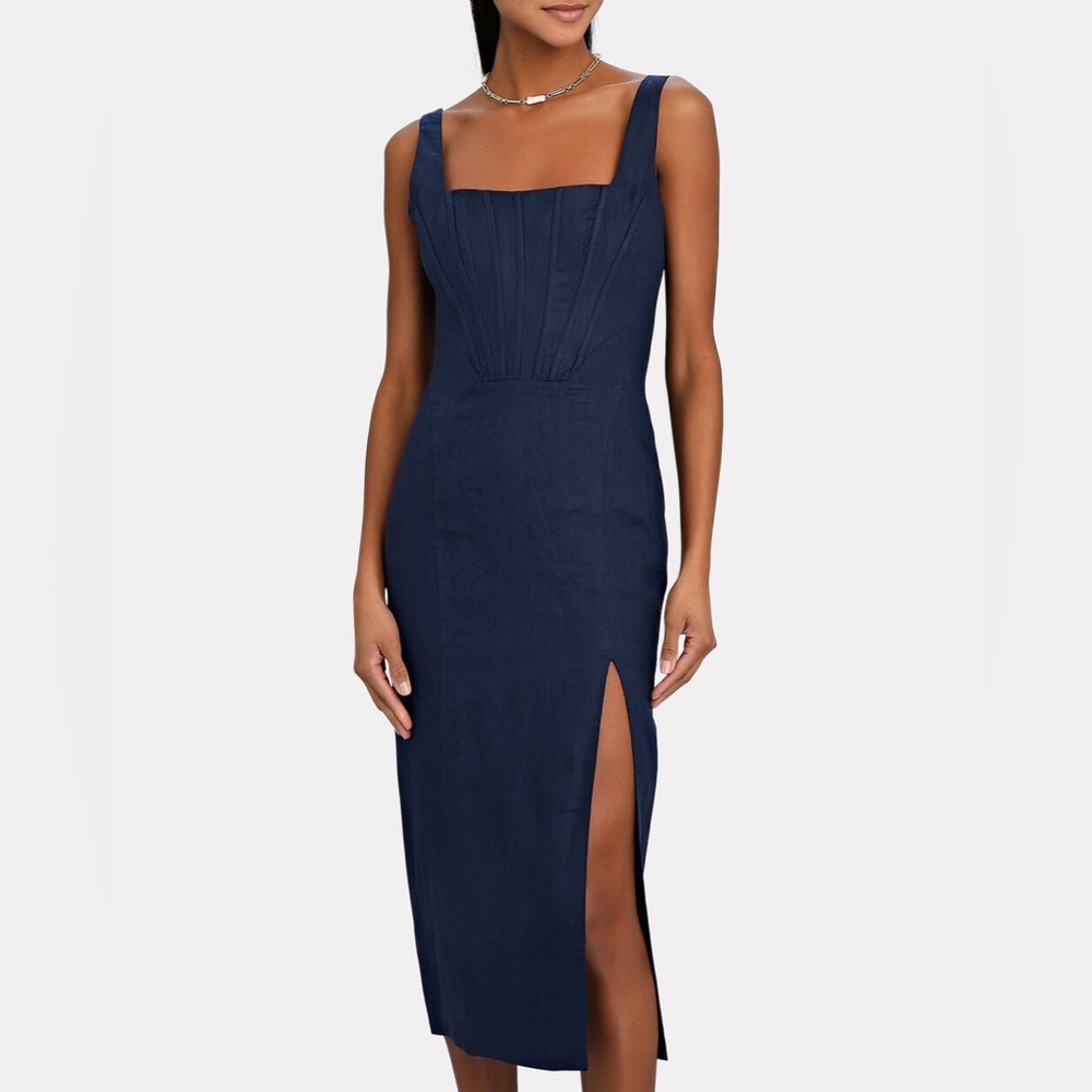 Staud Rome linen navy dress medium 8